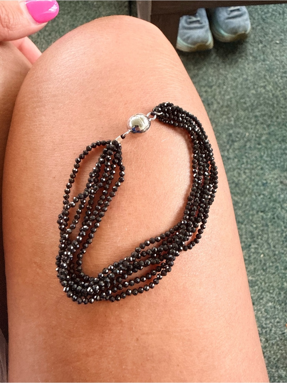 Multi-Strand Black Beaded Bracelet with Silver Clasp